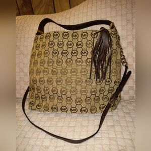 Michael Kors Tan and Brown Logo Shoulder Bag